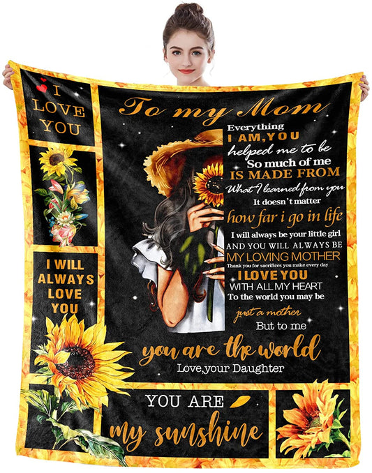 Mother's Day for Mom Gifts from Daughter Birthday for Mom Gift Sunflower Light Weight Flannel Fleece Soft Throw Blanket Present for Couch Bed