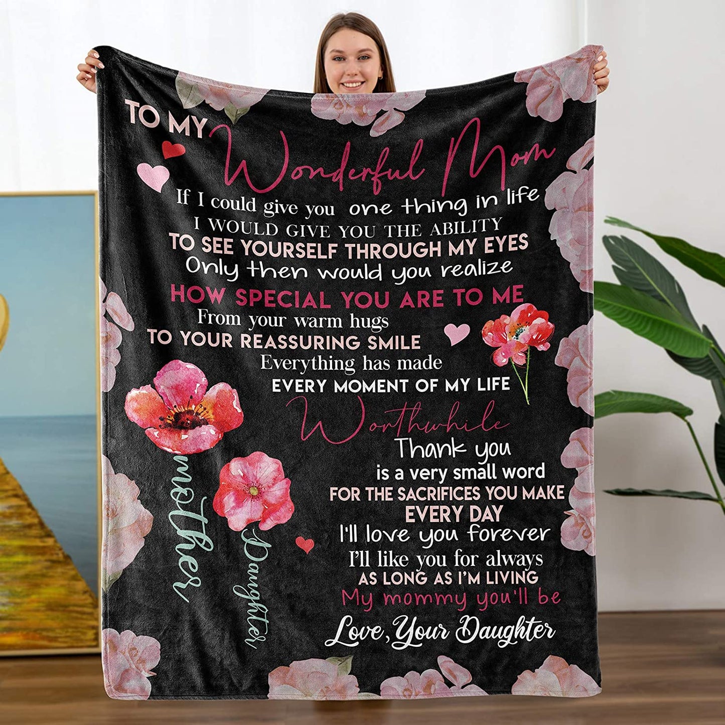 for Mom Gifts from Daughter, Mothers Day Birthday Gifts, Soft Flannel Bed Throw Blanket (Mom Gifts from Daughter)