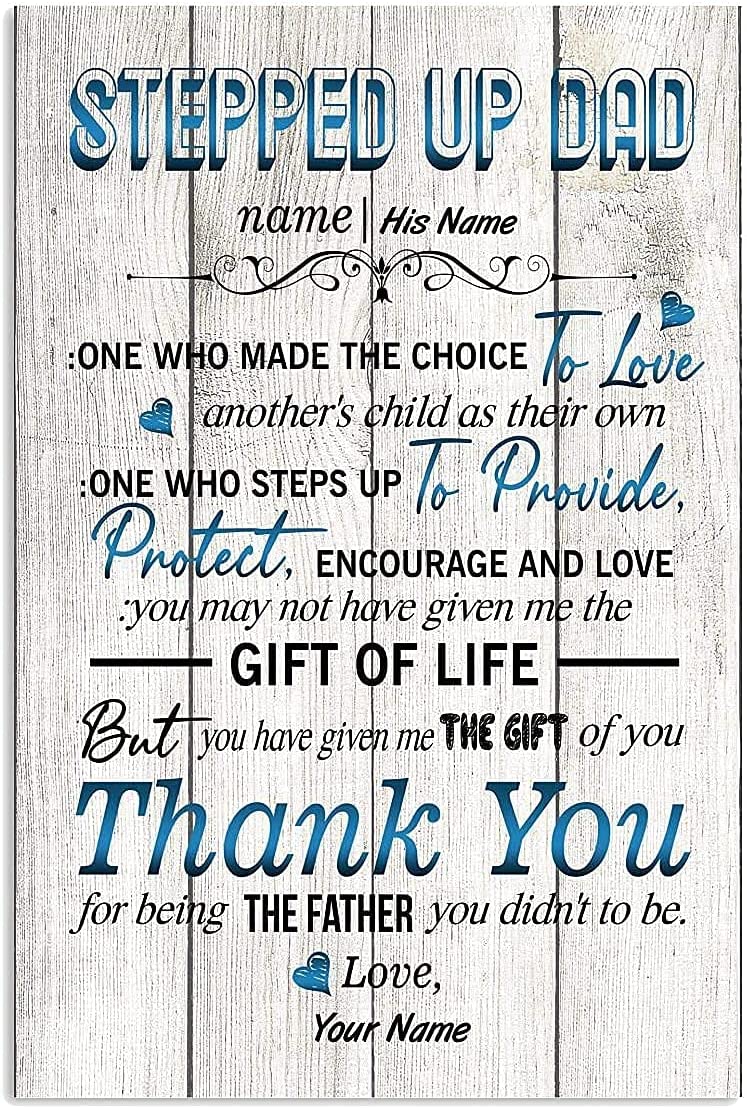 Personalized Stepped Up Dad Canvas, Happy Father's Day Poster Custom Name, Stepped Up Dad Gifts, Birthday Gift For Step Dad, Stepped Up Dad