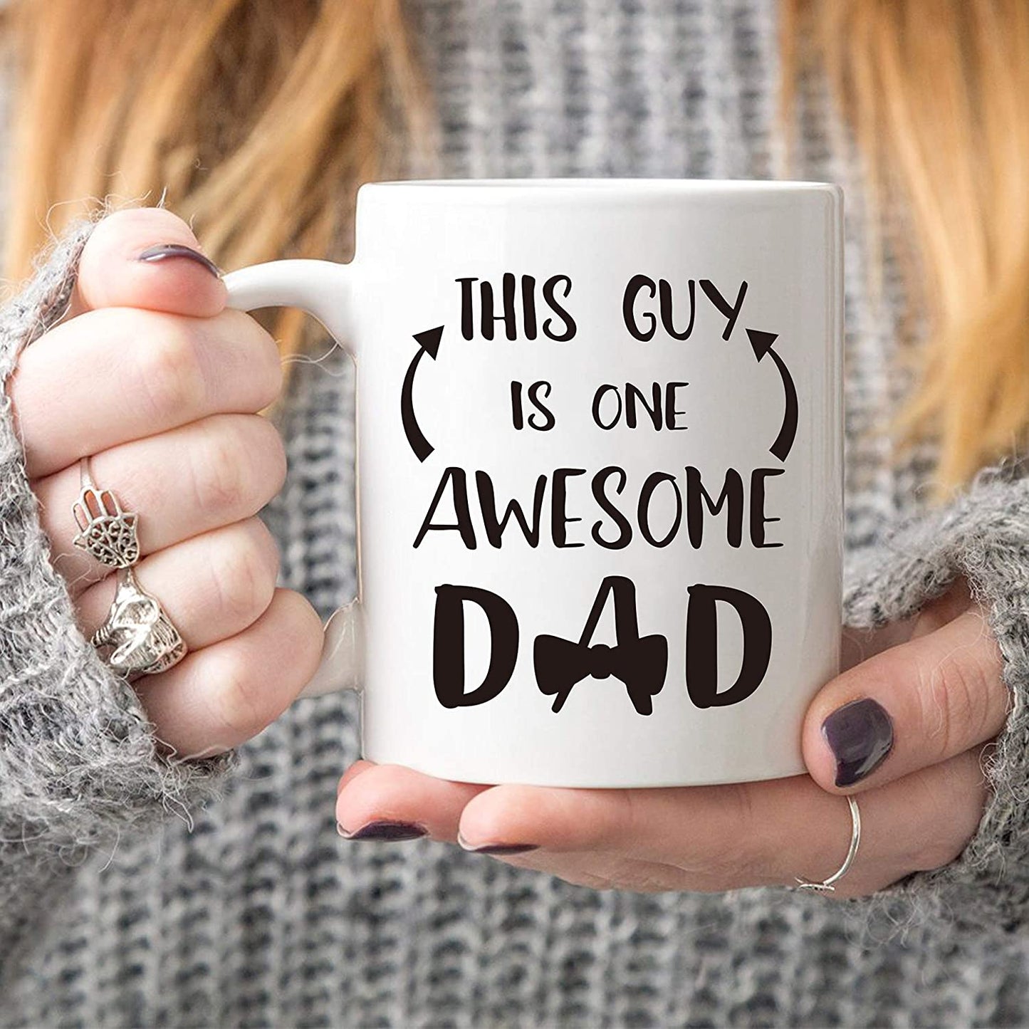 Christmas Gifts Funny Dad Coffee Mug from Daughter Son Child, This Guy Is One Awesome Dad, 11Oz Novelty Ceramic Cups for Dad, Unique Birthday Gifts