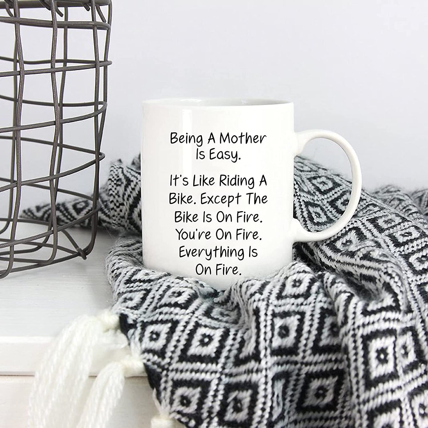 Mothers Day Christmas Gifts Funny Mom Coffee Mug from Daughter Son, Being a Mother Is Easy. Everything is on Fire Cups 11 Oz, Unique Birthday
