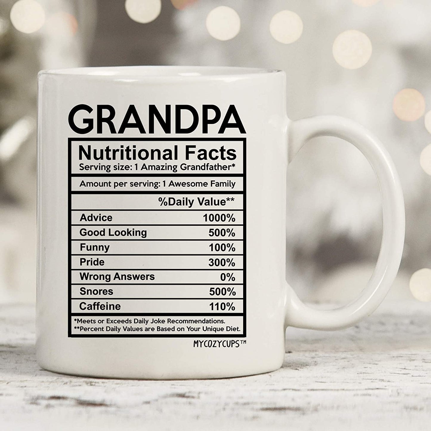 Grandpa Nutritional Facts Label Coffee Mug - 11oz Cup for Granddads, Grandfather, Papa, Papi, Granddaddy from Family, Grandchildren, Son, Daughter