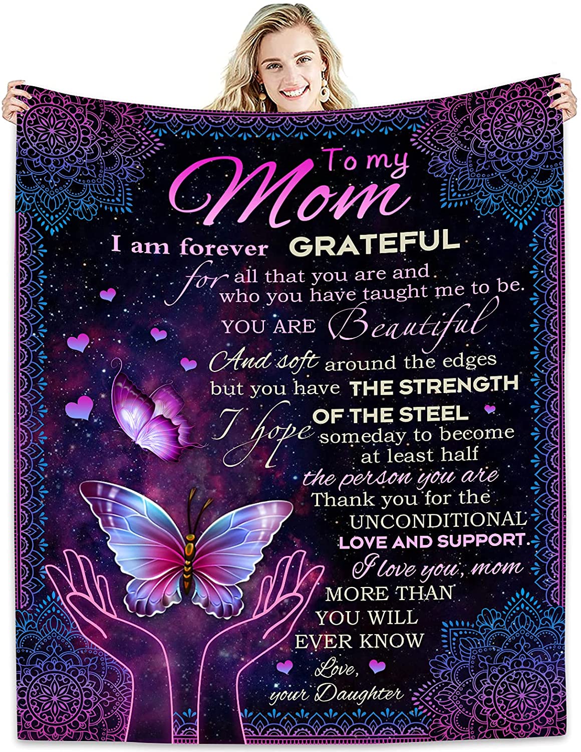 to My Mom Gifts Blanket Flower Butterfly Ultra-Soft Micro Fleece Throw Blankets, Gifts for Mothers Day for Mom from Daughter| from Daughter Son Gift