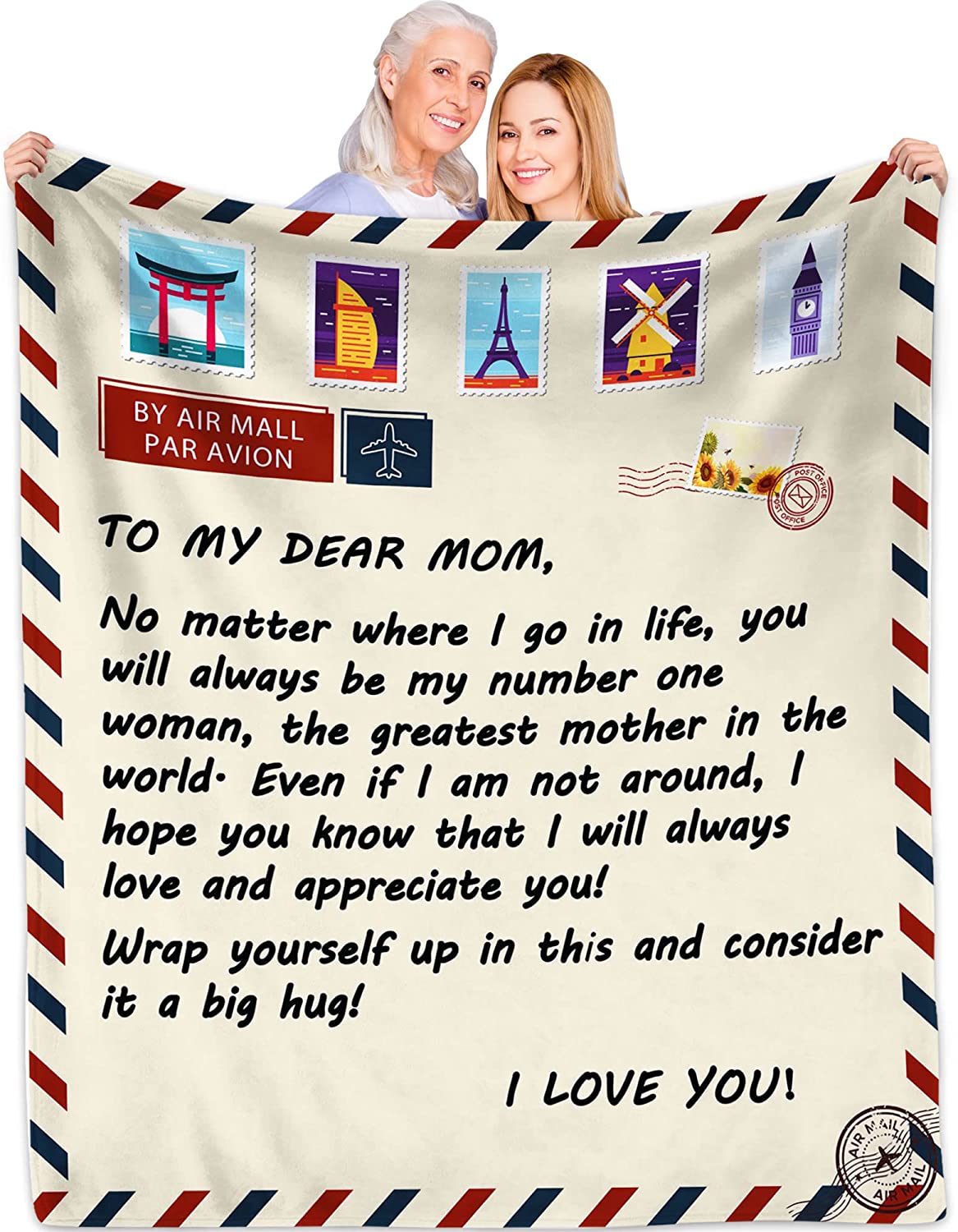 Mothers Day Unique Gifts Blanket I Love You Mom - Gifts for Mom from Daughter or Son, Birthday Gifts for Mom Soft Flannel Hug Mother Letter Throw