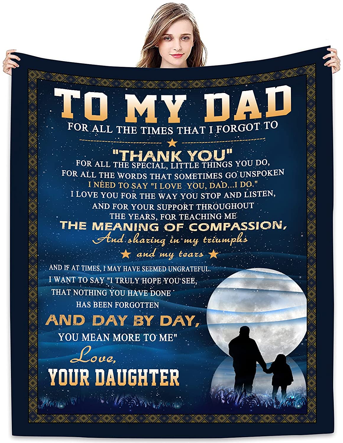 to My Dad from Daughter Flannel Fleece Throw Blanket 60"x50", Grateful Love Birthday Gift Throws Blankets, Happy Father's Day Present for Sofa,