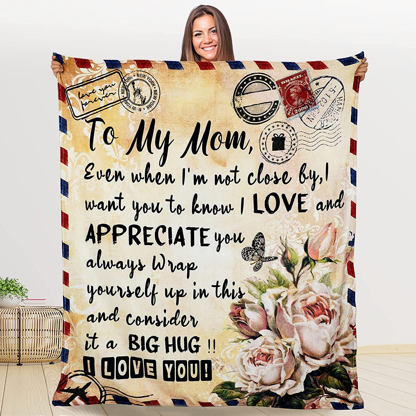 Mom Blanket Mothers Day Blanket Gifts Personalized Fleece Throw Summer Blankets Envelope Birthday for Women Gift to My Mom from Daughter Unique