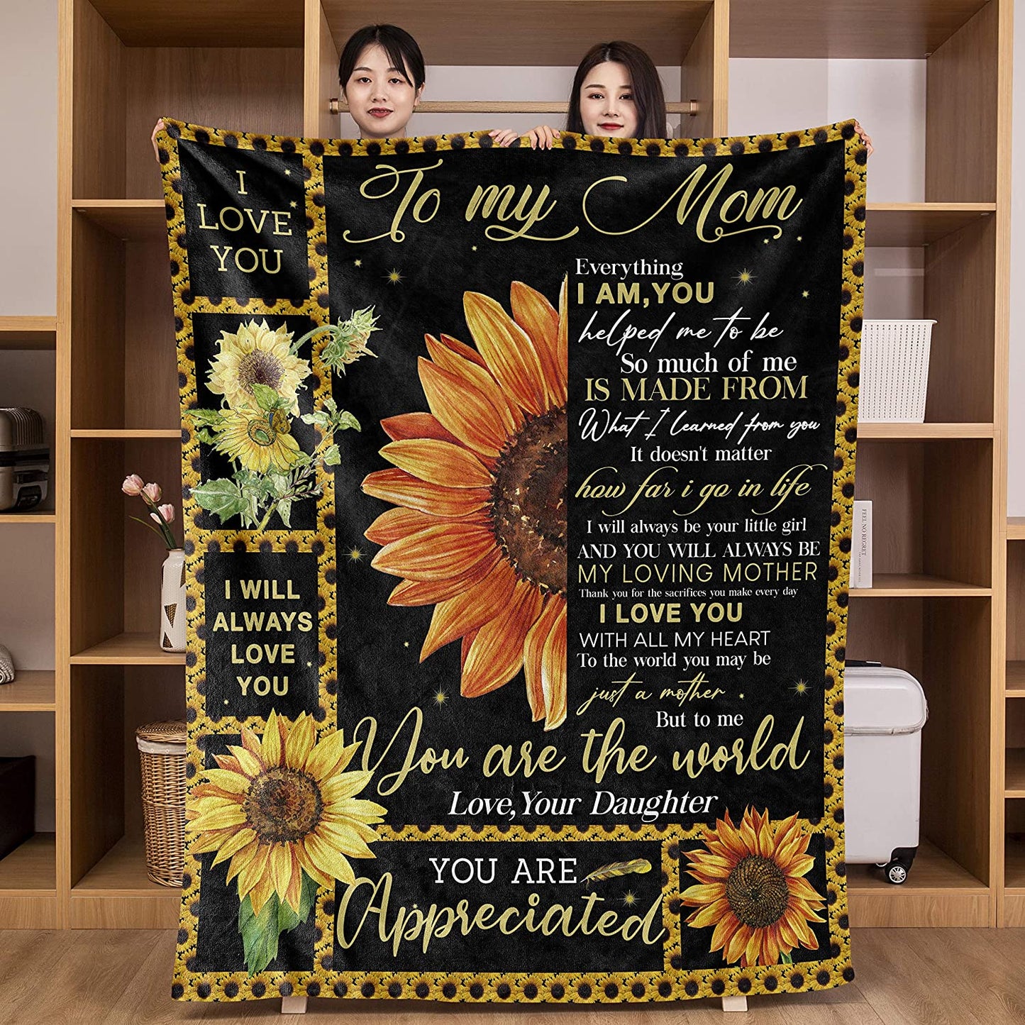 Birthday Gifts for Mom-55*70inches Fleece Blanket for Mom from Daughter Sunflower Warm Blanket