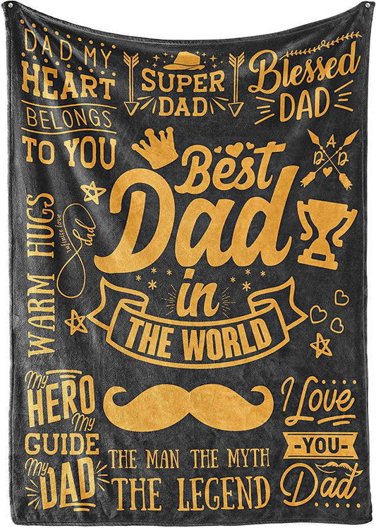 Dad Gifts Throw from Child, Father's Day Present from Son Daughter Bed Flannel Fleece Plush Blankets for Men(50" x 65"), The Best Dad Ever- Gold