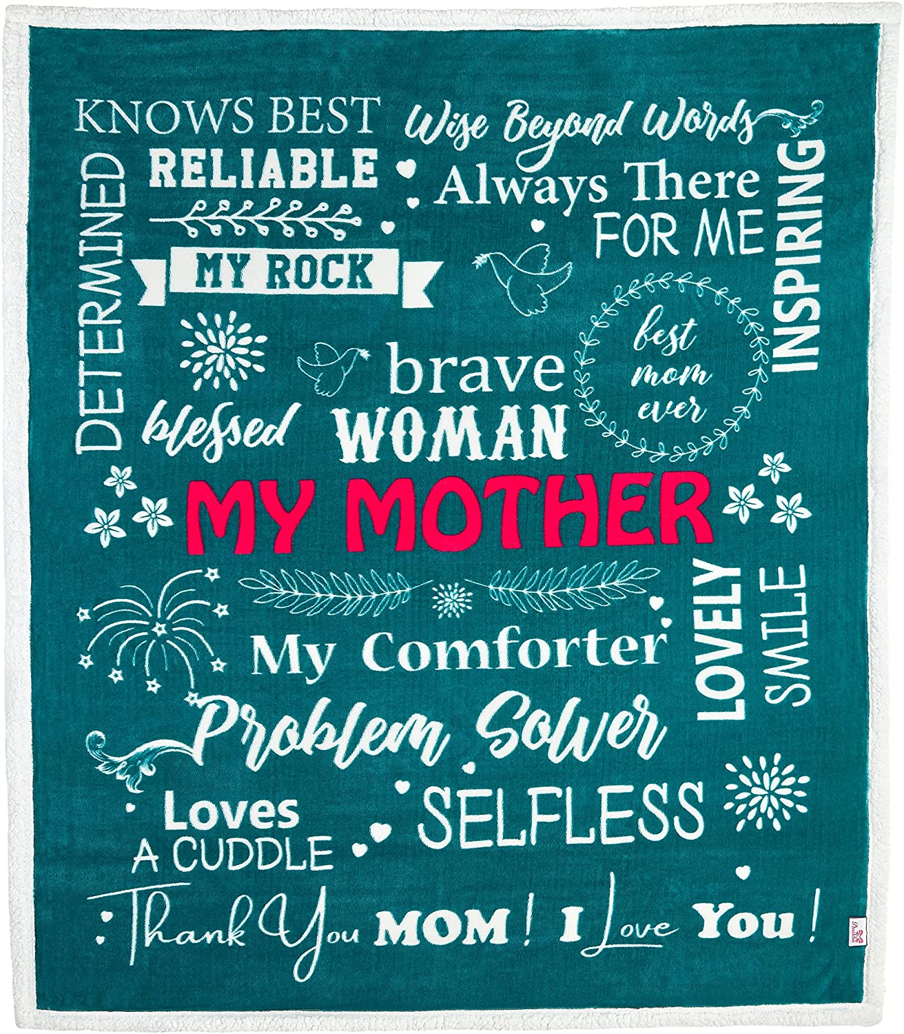 Mom Blanket – Double Layer Sherpa Fleece – Soft Fluffy Throw, Quality Print – 'Thank You Mom, I Love You' – from Daughter, Son – Gift for Birthday