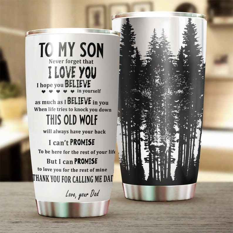 To Son From Dad This Old Wolf Will Have Your Back Personalized Tumbler - Wolf Lover Tumbler- Birthday gift - gift for son- unique present