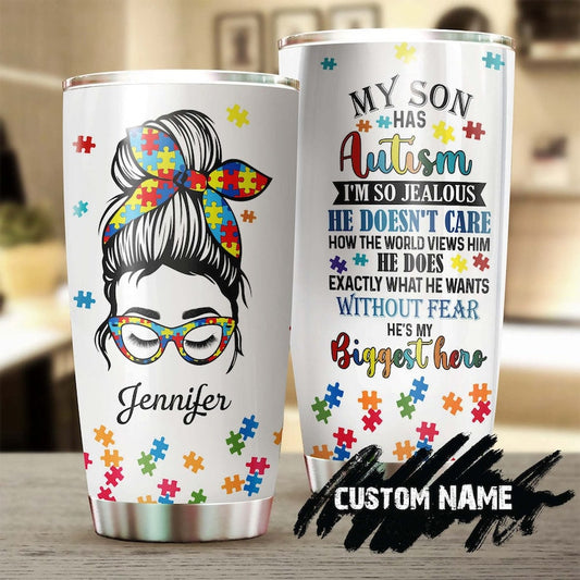 Autism Mom My Son Is Different Personalized Steel Tumbler- Autism tumbler -Mother's day gift- gift for Autism parent - gift for Autism child