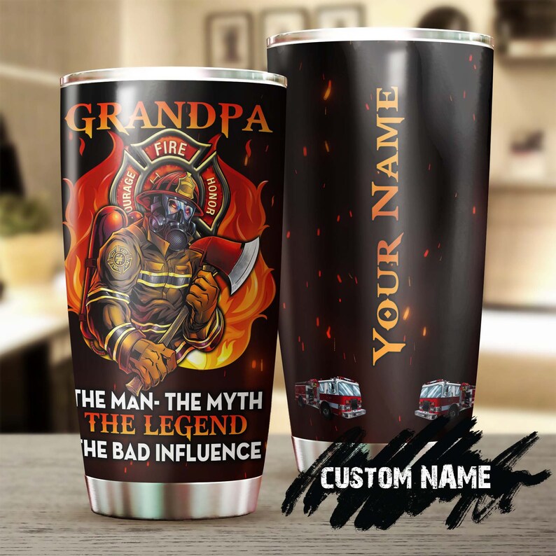 Firefighter Grandpa The Legend Funny Personalized Tumbler-Grandpa Tumbler-Birthday gift Christmas Gift for grandpa grandfather