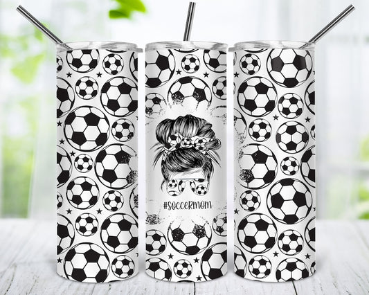 20OZ Skinny Tumbler, Soccer Ball Print Soccer Mom Life