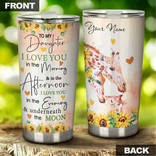 Mom Dad To Daughter I Love You Underneath The Moon Personalized Tumbler-gift Giraffe lover-Birthday Christmas gift for daughter from dad mom