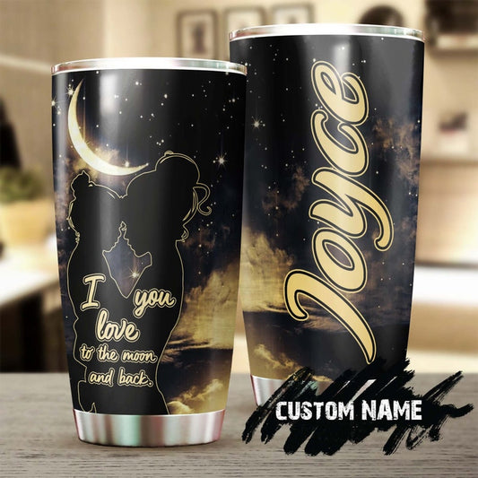 Mom Daughter I Love You To The Moon And Back Personalized Tumbler-Birthday gift Christmas Gift Mother's day Gift for Mom From Daughter