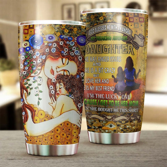 Flower To My Freaking Awesome Daughter Lucky To Be Her Mom Tumbler-Birthday Christmas Mother's day Gift for daughter from Mom