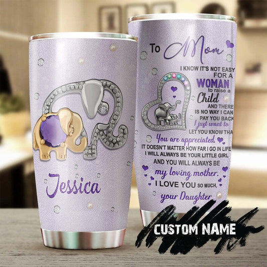 Jewelry Style Elephant Mom And Daughter Love Personalized Tumbler-Birthday gift Christmas Gift Mother's day Gift for Mom From Son Daughter