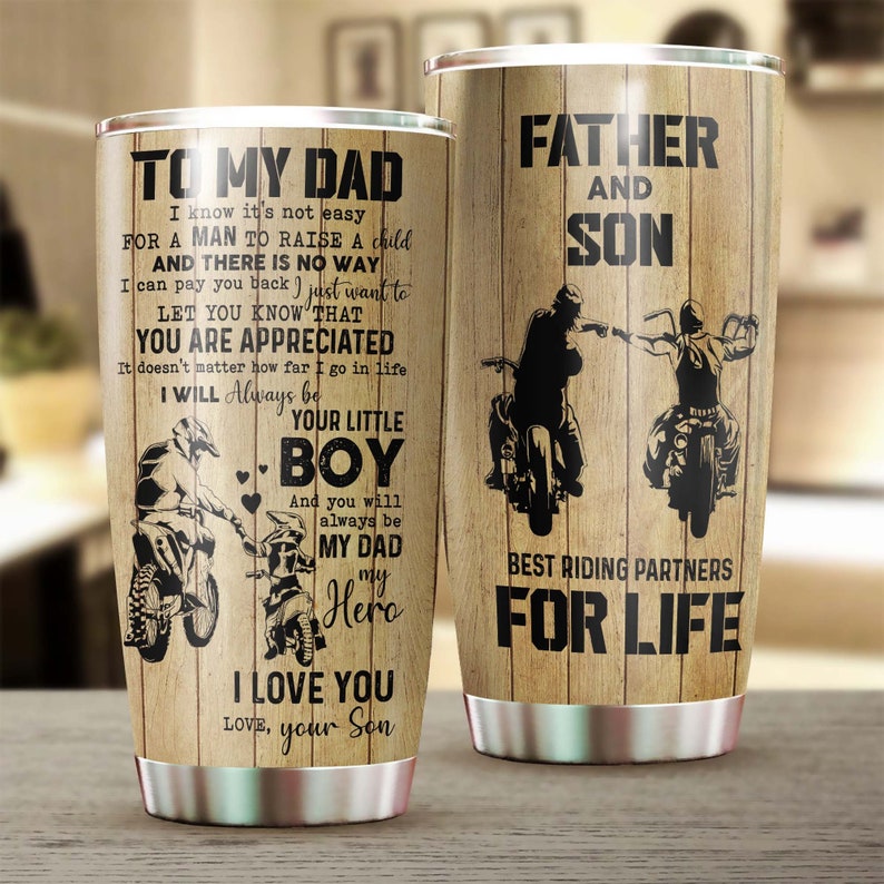Father Son Biker Always Your Little Boy Always Be My Hero Tumbler-Birthday Christmas Gift Father's day Gift for Dad from son
