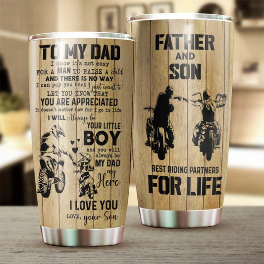 Father Son Biker Always Your Little Boy Always Be My Hero Tumbler-Birthday Christmas Gift Father's day Gift for Dad from son