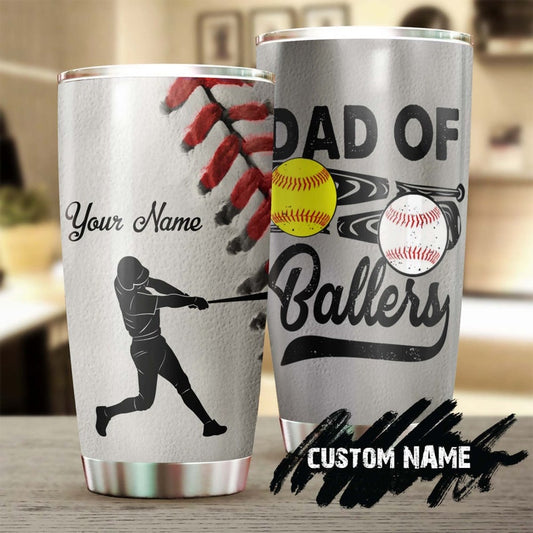 Dad Of Ballers Baseball Softball Personalized Tumbler-Birthday Christmas Father's day Gift for son from father dad