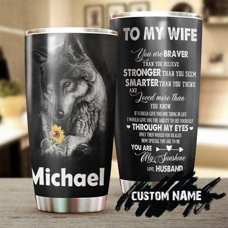 Wolf Couples To My Wife Personalized Tumbler - Wolf Lover Tumbler- Birthday gift - gift for her gift for wife - unique present