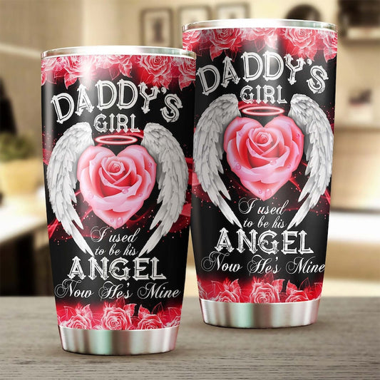 Rose Miss You Dad I Used To Be His Angel Now He's Mine Personalized Stainless Steel Tumbler- Memorial Gift Dad - Gift for her for daughter