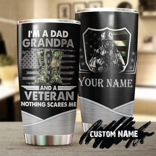 Dad Grandpa Veteran Nothing Scares Me Funny Personalized Tumbler-Grandpa Tumbler-Birthday gift Christmas Gift for grandpa grandfather