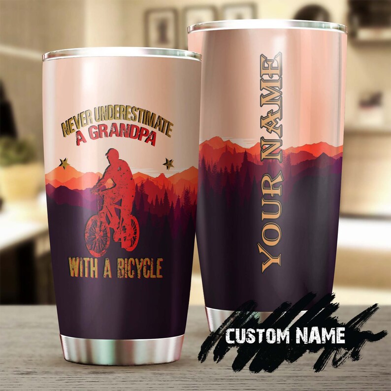 Cycling Grandpa Never Underestimate Grandpa With A Bicycle Personalized Tumbler-Grandpa Tumbler-Birthday Christmas Gift for grandfather