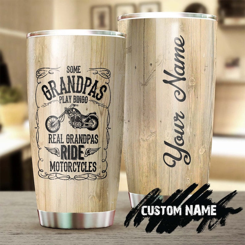 Biker Grandpa Real Grandpa Ride Motorcycles Personalized Tumbler-Grandpa Tumbler-Birthday Christmas Gift for grandfather