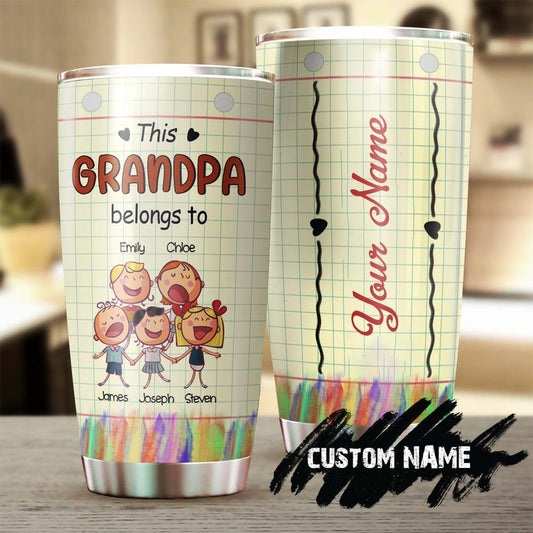 This Grandpa Belongs To His grandkids Kids Names Can be Changed Personalized Tumbler-Grandpa Tumbler-Birthday Christmas Gift for grandfather