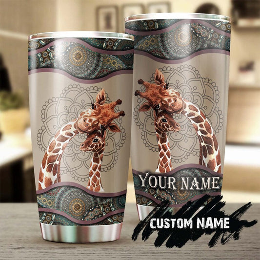 Giraffe Mom And Baby Giraffe Boho Hippie Style Personalized Tumbler-gift for Giraffe lover-Birthday gift Christmas Mother's day gift for mom