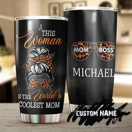 Mom This Woman Is The Coolest Mom In The World Personalized Tumbler-Birthday gift Christmas Gift Mother's day Gift for mom from daughter son