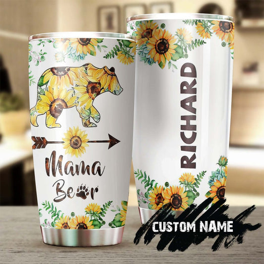Mama Bear Sunflower Arrow Personalized Tumbler-Birthday gift Christmas Gift Mother's day Gift for Mom from son daughter