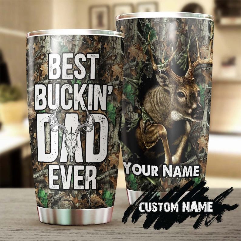 Deer Best Bucking Dad Ever Personalized Tumbler-Birthday Christmas Hunting Gift Father's day Gift for dad from son