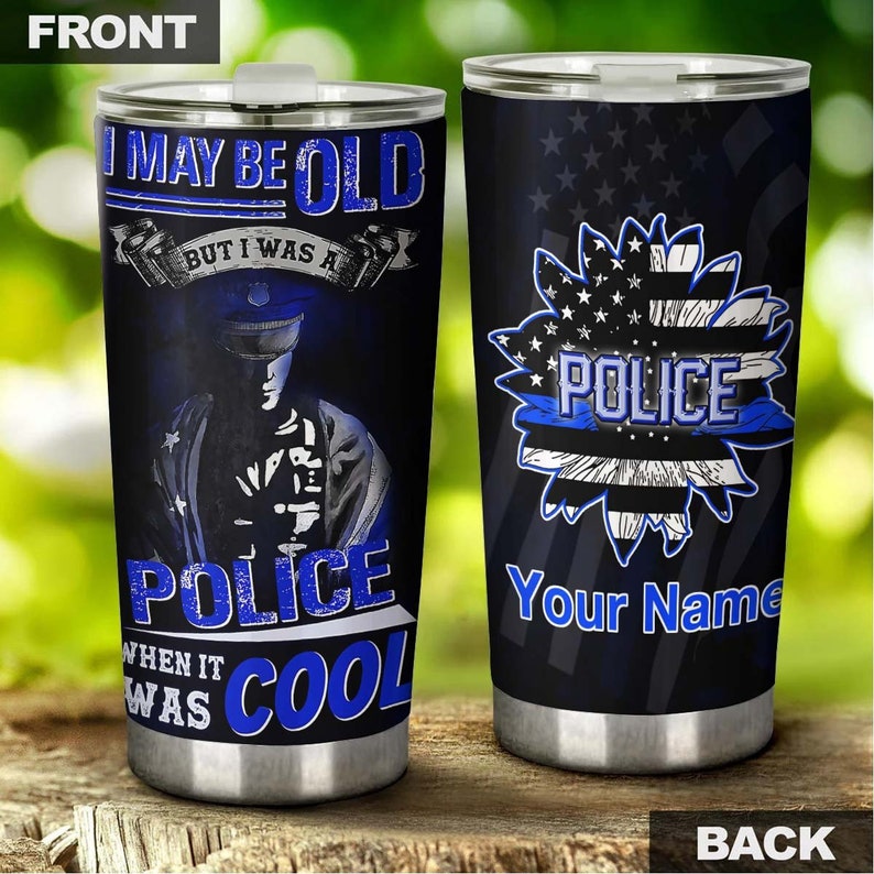 Retired Police Grumpy Old Cop Personalized Tumbler-Police Tumbler-Birthday Christmas gift for dad grandpa police- present for police friend