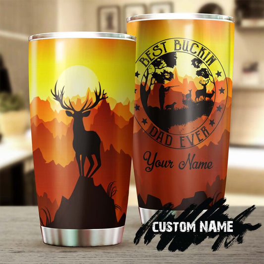 Deer Sunset View Best Bucking Dad Ever Personalized Tumbler-Birthday Christmas Gift Father's day Gift for dad from daughter son