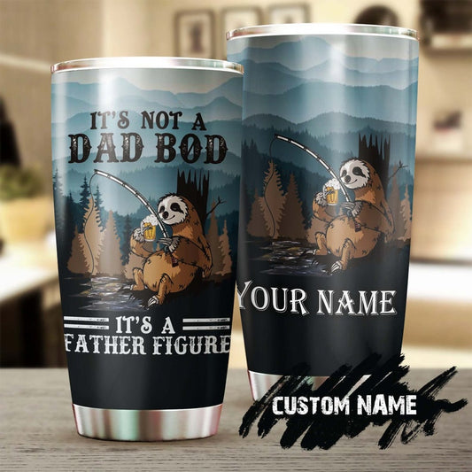 Fishing Dad Bod Sloth Personalized Tumbler-Birthday Christmas father's day gift for dad from son daughter