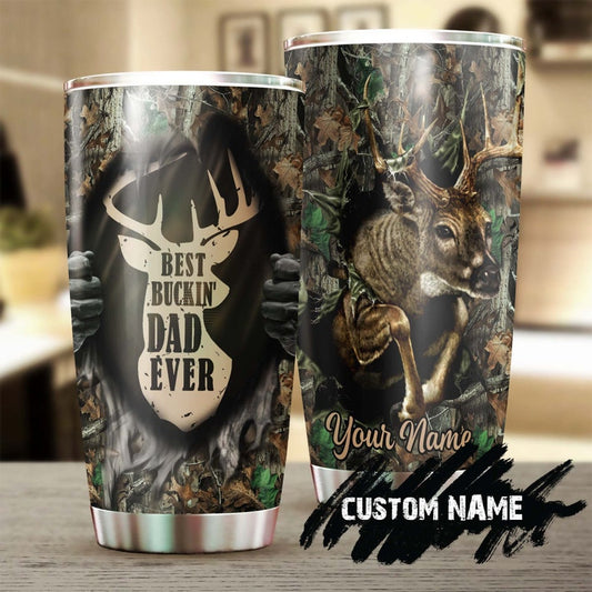 Deer Best Bucking Dad Ever Personalized Tumbler-Birthday Christmas Hunting Gift Father's day Gift for dad from son