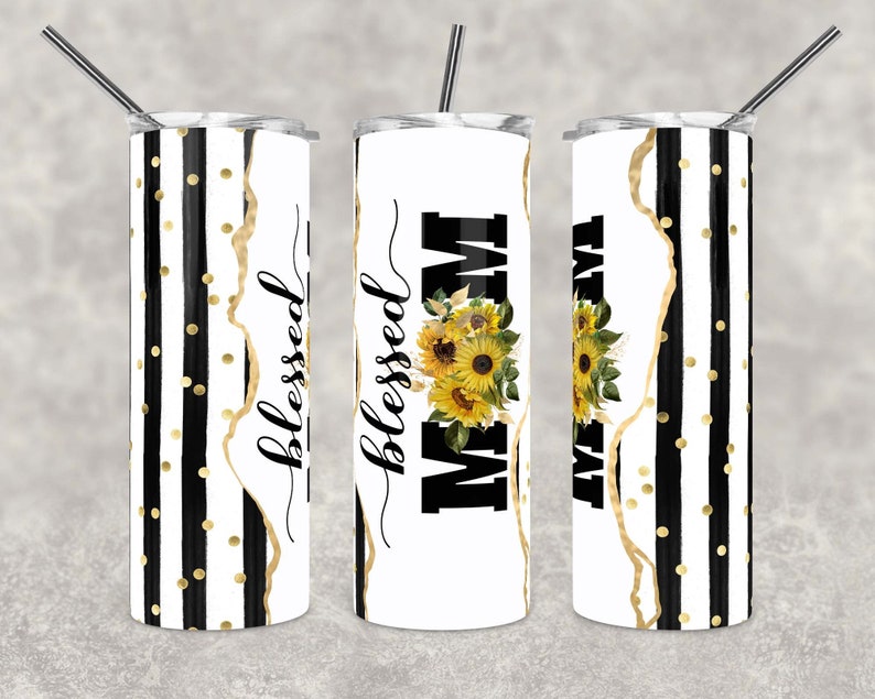 20OZ Skinny Tumbler, Blessed Mom, Mama, Mama Bear, Sunflower