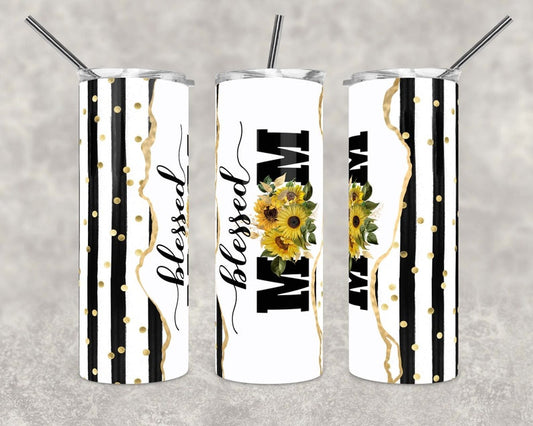 20OZ Skinny Tumbler, Blessed Mom, Mama, Mama Bear, Sunflower