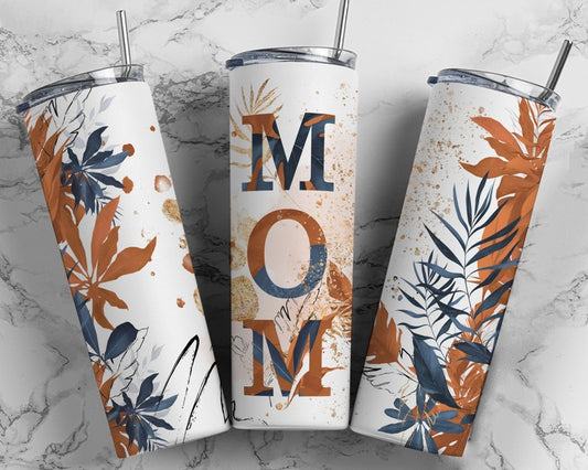 20OZ Skinny Tumbler, Mom Mother's Day Blue Terracotta Floral