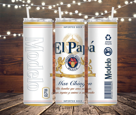 20OZ Skinny Tumbler, El Papa Y La Mama Modelo Tumbler