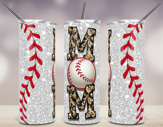 20OZ SKINNY TUMBLER Baseball Mom Glitter Leopard 20oz Skinny Tumbler /Tapered Tumbler , Gift for Mom