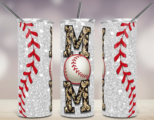 20OZ Skinny Tumbler, Baseball Mom Glitter Leopard