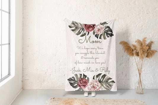 Mother’s Day Gift Personalized Blanket Floral Style Blanket, Personalized Mom Gift, Gift For Grandparent, Birthday Gift For Mom Gift For Her