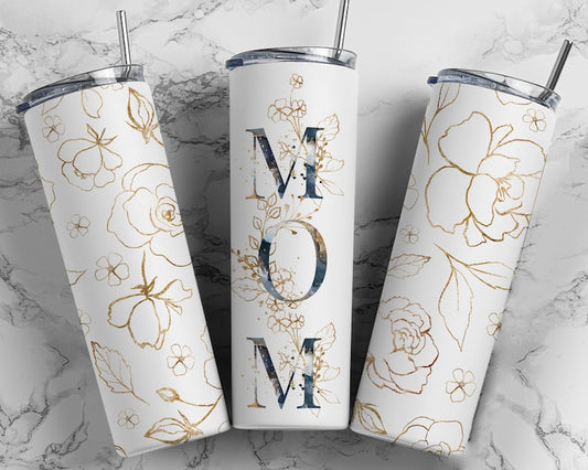 20OZ Skinny Tumbler, Mom Mother's Day Gold Floral