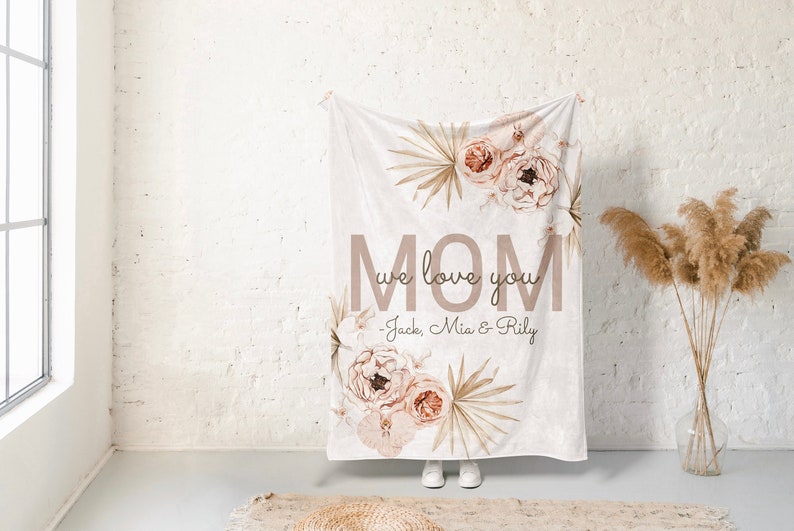 Mother’s Day Gift Personalized Blanket Floral Boho Blanket, Personalized Mom Gift, Gift For Grandparent, Birthday Gift For Mom Gift For Her
