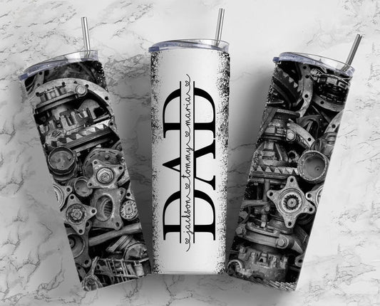 20OZ Skinny Tumbler, Engine Dad Tumbler, Mechanic Tumbler for Dad, Tumbler design, Fathers Day Tumbler, Man Tumbler, Split Add Kids Names