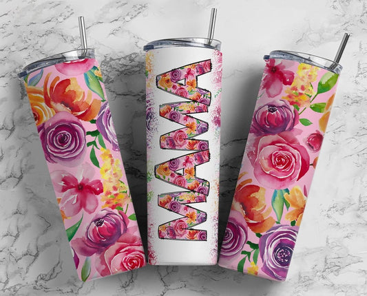 20OZ Skinny Tumbler, Flowers Mama Tumbler, Mothers Day Straight tumbler, Mama Tumbler, Tumbler Mom
