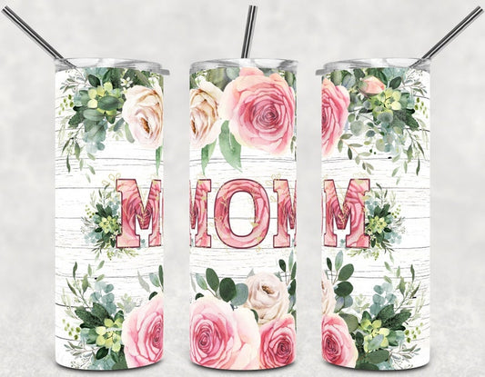 20OZ Skinny Tumbler, Mom Bouquet Pink Rose Wood, Skinny Tumbler for Straight/Tapered Tumbler